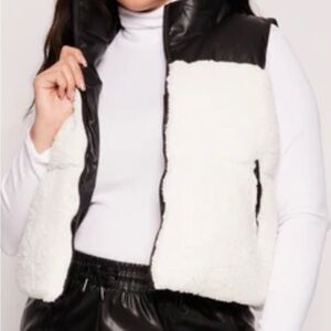 Madden Girl Women's Black Leatherand White Sherpa Vest